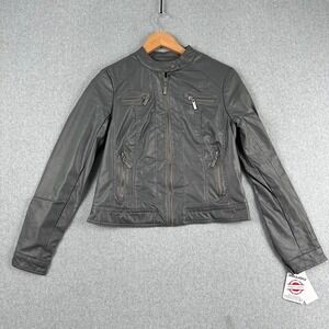 JouJou Women's Vegan Leather Moto Biker Jacket Tornado Grey 103-1956ME New Small
